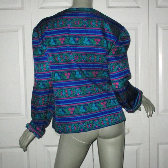 ADRIANNA PAPÉLL Purple Jewel Tone Floral Pattern Vintage Silk Jacket - Picture 4 of 5